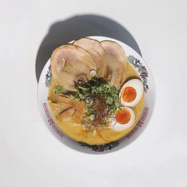 Tori paitan ramen. An actual ramen bowl identified by its photographer as tori paitan, with a cloudy chicken-bone broth. This is chicken paitan, not a tonkotsu substitute.