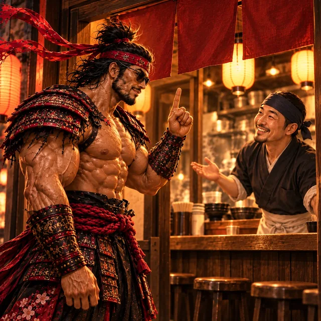 SamuraiMacho holds up one finger to indicate a party of one.