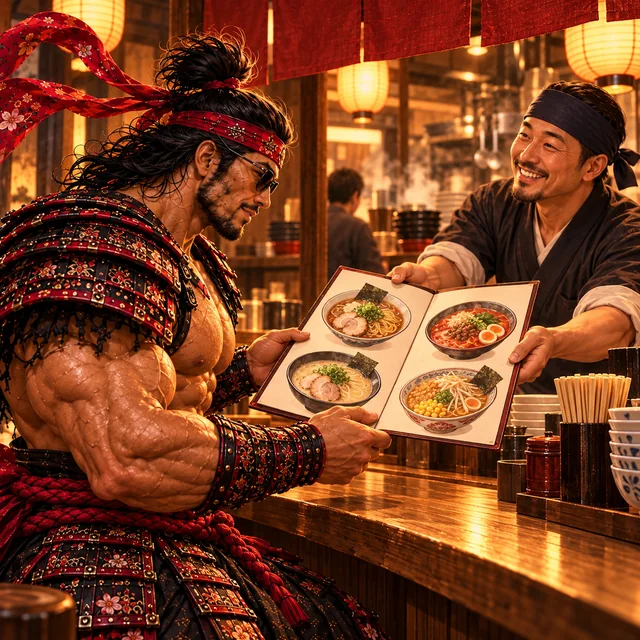 SamuraiMacho receives a menu from the staff.