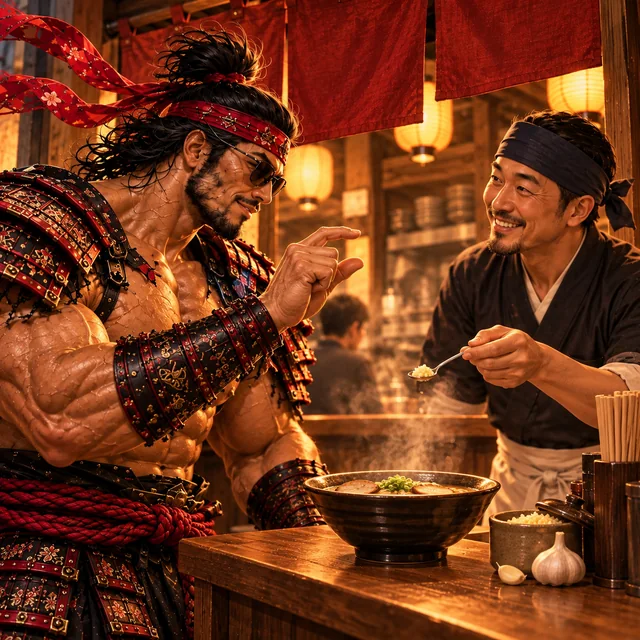 SamuraiMacho asks for a small amount of garlic.