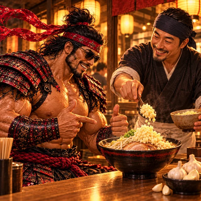 SamuraiMacho requests a larger garlic topping.