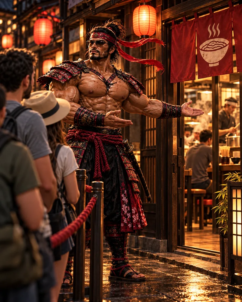 Find your place in line · Samurai Macho AI illustration