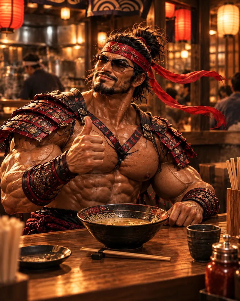 A thank-you after a great bowl · Samurai Macho AI illustration